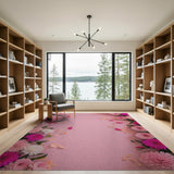 Blush Pink Dahlia Floral Border Rug