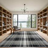 Rustic Farmhouse Black White Plaid Check Area Rug