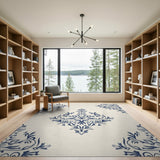 Navy Blue Damask Floral Area Rug