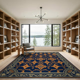 Navy Blue Burnt Orange Ornate Persian Rug