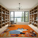 Cute Blue Fox Orange Kids Area Rug