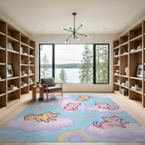 Dreamy Cartoon Cats on Clouds Area Rug