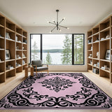 Pink Ornate Pink Floral Medallion Area Rug