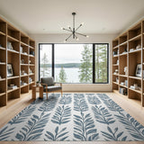 Blue and Teal Teal Leaf Silhouette Area Rug