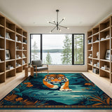 Majestic Teal Tiger Jungle Prowl Rug