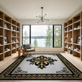 Ornate Gold Fleur-de-Lis Gray Area Rug