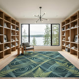 Teal Fern Geometric Abstract Area Rug