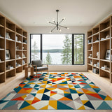 ODIKA Washable Abstract Geometric Triangle Rug - Low Pile Non-Slip Area Rug