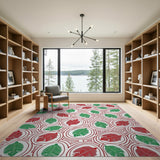 Red Green Oval Leaf Frond Rug