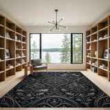 Ornate Gothic Filigree Black White Area Rug