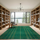 Emerald Green Gold Grid Geometric Area Rug