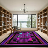 Neon Purple Geometric Grid Area Rug