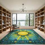 Teal Sunflower Heritage Tribal Area Rug