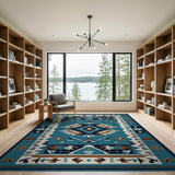 Blue and Teal Teal Southwestern Diamond Geometric Area Rug