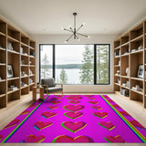 Vibrant Rainbow Hearts Pink Area Rug