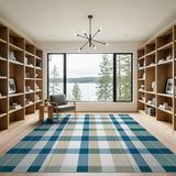 Blue and Teal Blue Teal Plaid Check Area Rug
