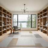ODIKA Modern Abstract Geometric Washable Area Rug - Non-Slip Low Pile Neutral Beige & Grey