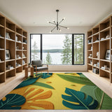 Vibrant Tropical Leaf Collage Yellow Area Rug