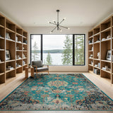 Teal Distressed Persian Area Rug