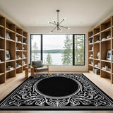 Ornate Filigree Oval Black White Area Rug