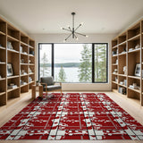 Red Red Heart Grid Area Rug
