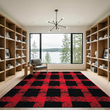 Red Distressed Red Black Plaid Area Rug