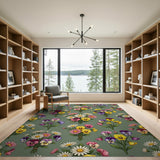 Pansy Daisy Bouquet Floral Area Rug
