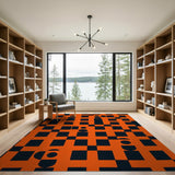 Bold Orange Black Geometric Modern Area Rug