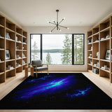 Cosmic Nebula Lightning Blue Teal Area Rug
