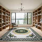 Ornate Green Gold Mandala Persian Rug
