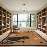 Brown Halloween Black Cat Area Rug