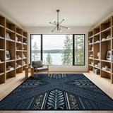 Navy Teal Geometric Tribal Leaf Area Rug