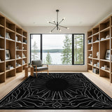 Intricate Black White Mandala Leaf Area Rug