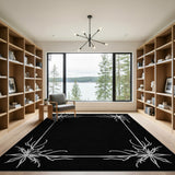 Ornate Black White Floral Border Area Rug