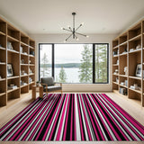 Bold Pink and Black Vertical Striped Area Rug