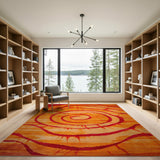 Vibrant Orange Swirl Geometric Area Rug