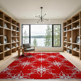 Red White Intricate Floral Pattern Area Rug