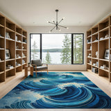 Teal Ocean Waves Abstract Blue and Teal Area Rug