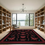 Crimson Moth Insect Black Area Rug