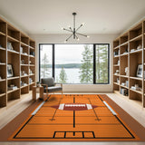 Orange Football Field Area Rug with Centered Ball