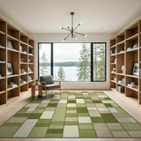 Geometric Modern Green Geometric Grid Area Rug