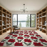 Floral Vintage Red Red Poinsettia Floral Pattern Area Rug