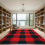 Bold Red Black Buffalo Plaid Rustic Farmhouse Area Rug