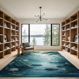 Misty Teal Forest Lotus River Area Rug