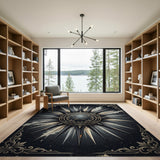 Ornate Gold Sunburst Distressed Area Rug