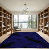 Black Bats Night Sky Area Rug with Stars