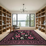 Witchy Pink Floral Skulls Potions Area Rug