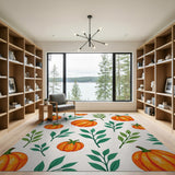 Whimsical Orange Pumpkin Leaf Pattern Area Rug