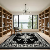 Traditional Persian Black and White Elegant Black White Persian Medallion Area Rug