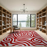Red Wavy Swirl Abstract Area Rug